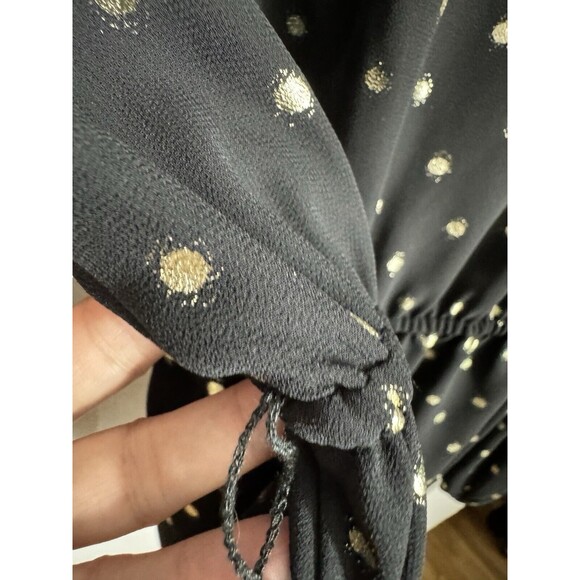 Isaac Mizrahi Black & Gold Polka Dot Blouse Top Shirt Petite Small GLAM EIGHTIES - Picture 9 of 9